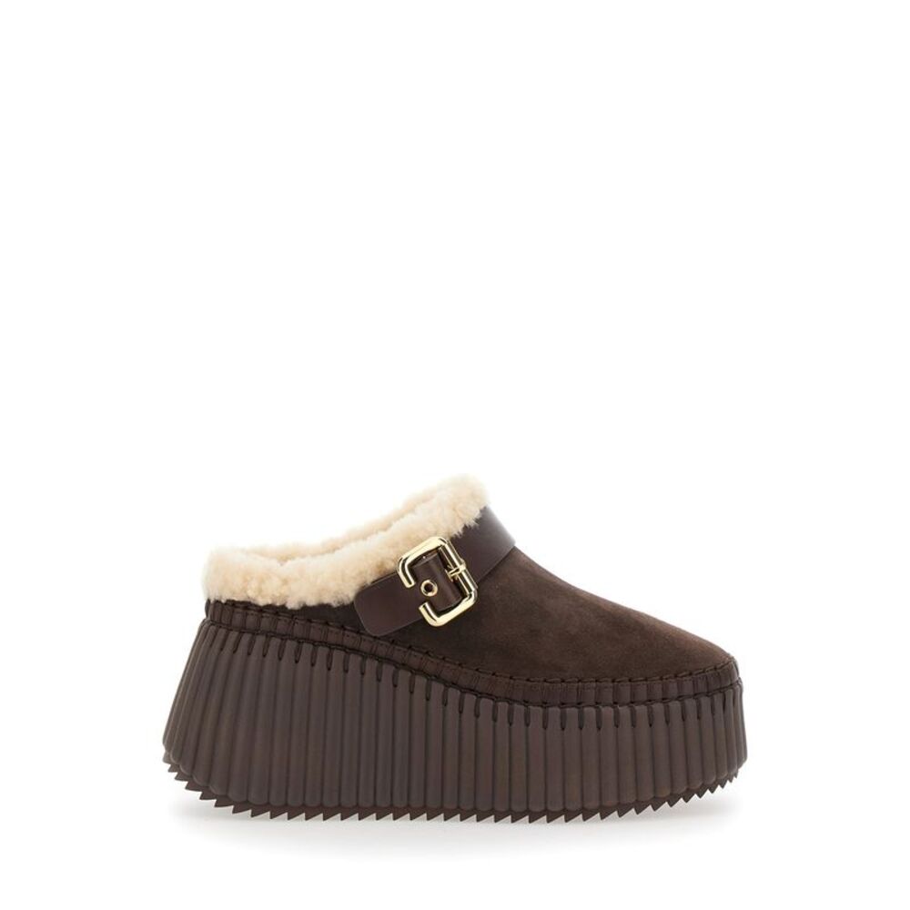 Chloé Women Brown Mule With Fur Lining And Leather Sole